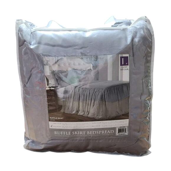 Lush Decor Gray Full Ruffle Skirt Bedspread 3PC Farmhouse Bedding Set Open Box - Picture 2 of 6